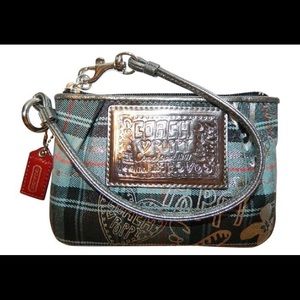 COACH Poppy Tartan Plaid Small Leather Wristlet